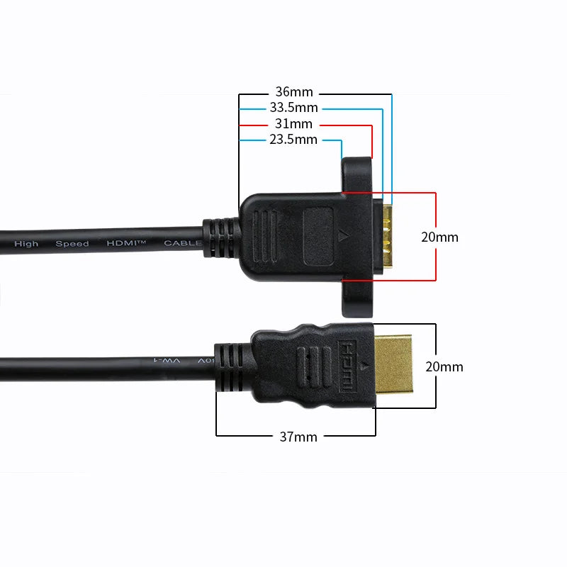100pcs Extension Cable HDMI Male to Female With Screw Panel Mount Gold Plated Video Adaptor Connector 30cm 50cm 1FT 1080P HDTV