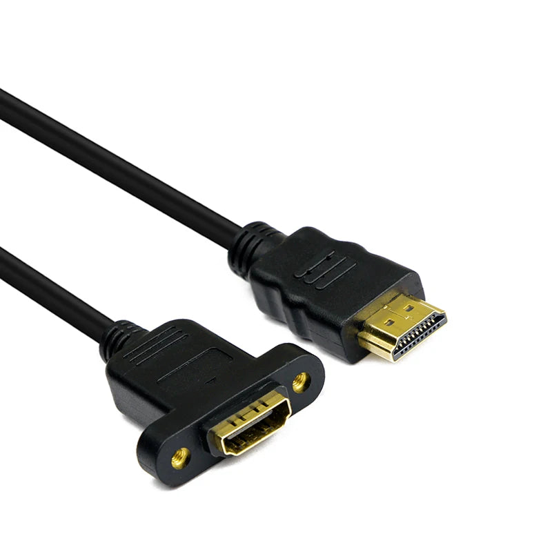 100pcs Extension Cable HDMI Male to Female With Screw Panel Mount Gold Plated Video Adaptor Connector 30cm 50cm 1FT 1080P HDTV