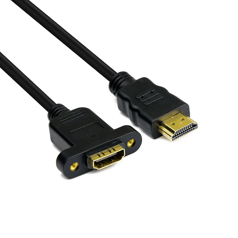 100pcs Extension Cable HDMI Male to Female With Screw Panel Mount Gold Plated Video Adaptor Connector 30cm 50cm 1FT 1080P HDTV