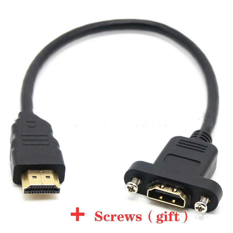 100pcs Extension Cable HDMI Male to Female With Screw Panel Mount Gold Plated Video Adaptor Connector 30cm 50cm 1FT 1080P HDTV