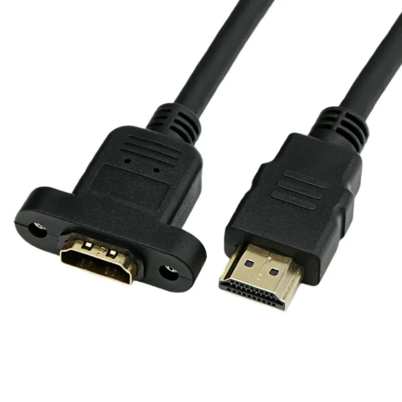 100 Parts Cable HDMI Extension 2.0 4K/60Hz Male for Female with Bolts 19+1 Gold Plated Video Adapter Connector for Panel Mounting 30cm 50cm