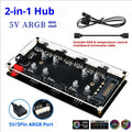 12v 4 rgb/5v pins 3 argb pwm temperature control speed 2-in-1 fan hub 8 hubs 12v 4pin/5v 3pin with optional sata power cable