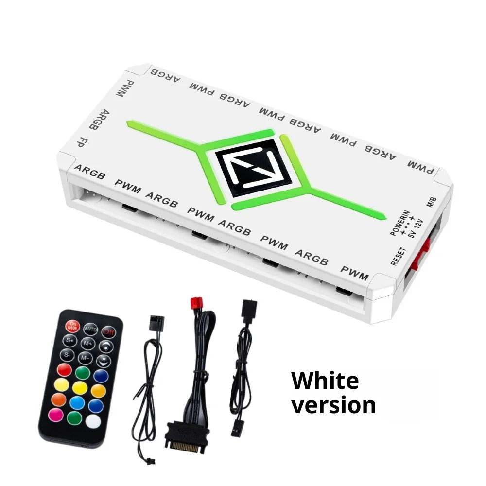 ARGB & 】 9-Port Hub 5V 3Pin/12V 4Pin 】 Computer Fan SATA Power Multidirectional Splitter with Aurora Sync 10pcs Remote Control