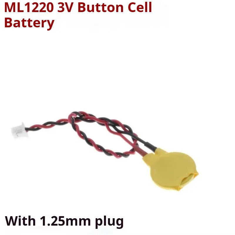 100pc ML1220 3V 1.25mm 2Pin Rechargeable Lithium Battery Motherboard CMOS for Notebook Motherboard Battery Ribbon With 9cm Cable