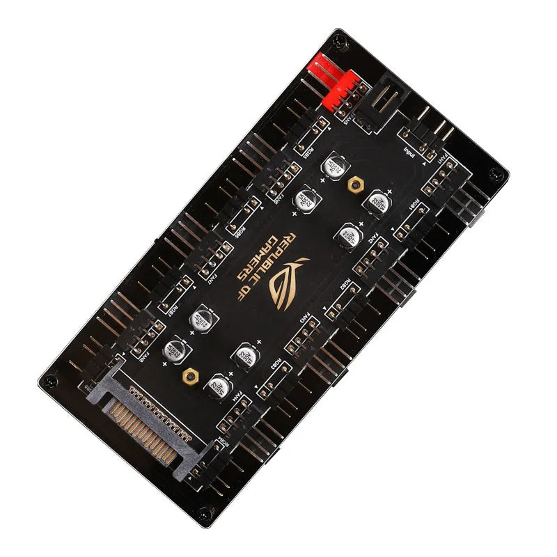 12v 4 rgb/5v pins 3 argb pwm temperature control speed 2-in-1 fan hub 8 hubs 12v 4pin/5v 3pin with optional sata power cable