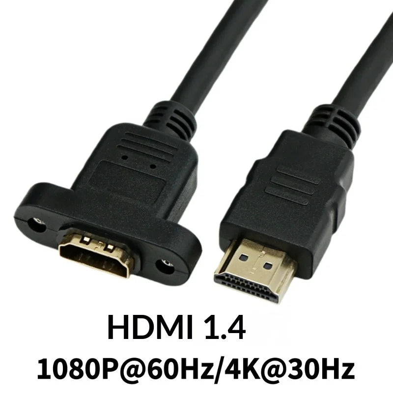 100 Parts Cable HDMI Extension 2.0 4K/60Hz Male for Female with Bolts 19+1 Gold Plated Video Adapter Connector for Panel Mounting 30cm 50cm