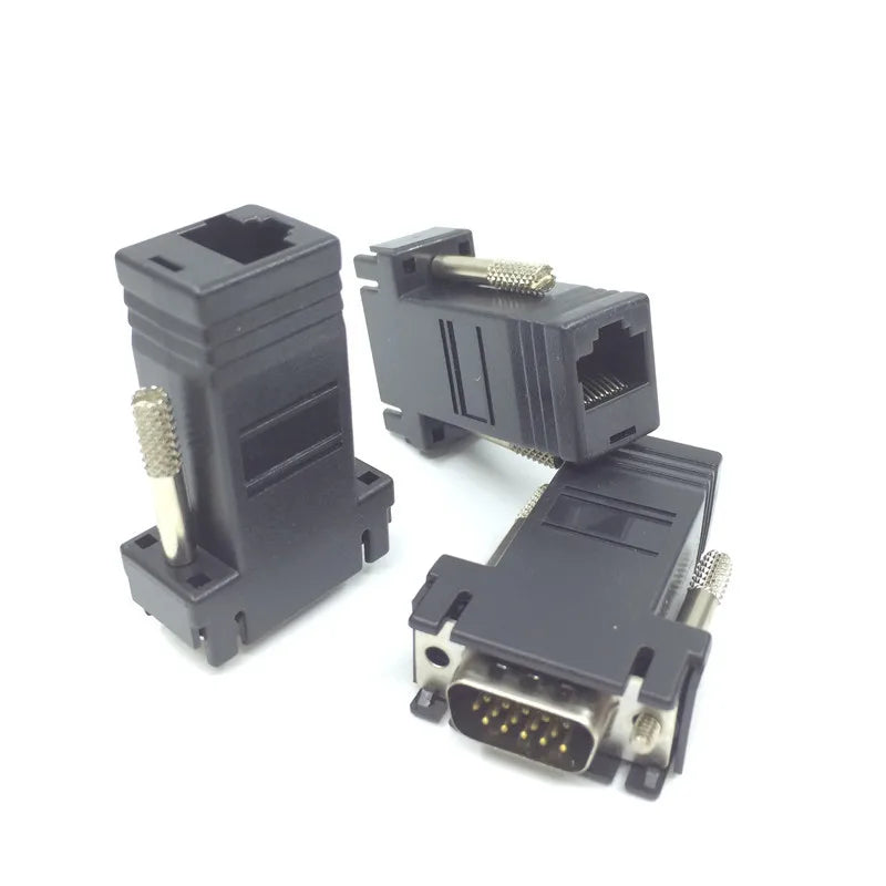 100pcs VGA MaleTo RJ45 Female LAN Connector Adapter VGA Three Rows Of 15-Pin To Network Cable Connector Plug For Cat5/6
