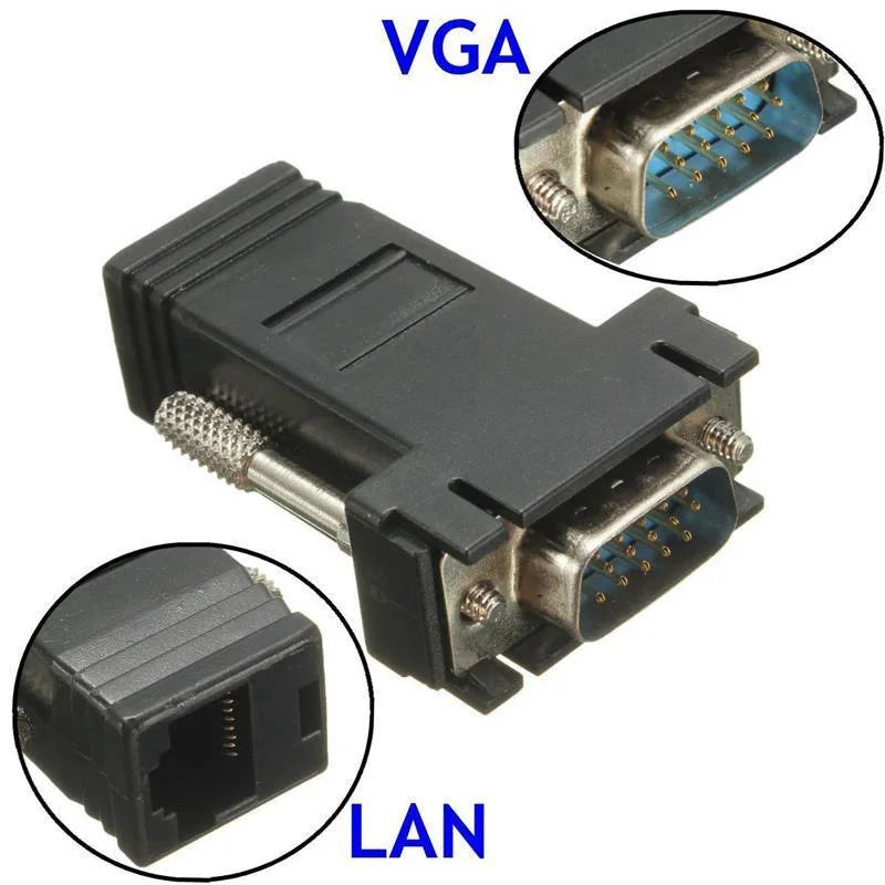 100pcs VGA MaleTo RJ45 Female LAN Connector Adapter VGA Three Rows Of 15-Pin To Network Cable Connector Plug For Cat5/6