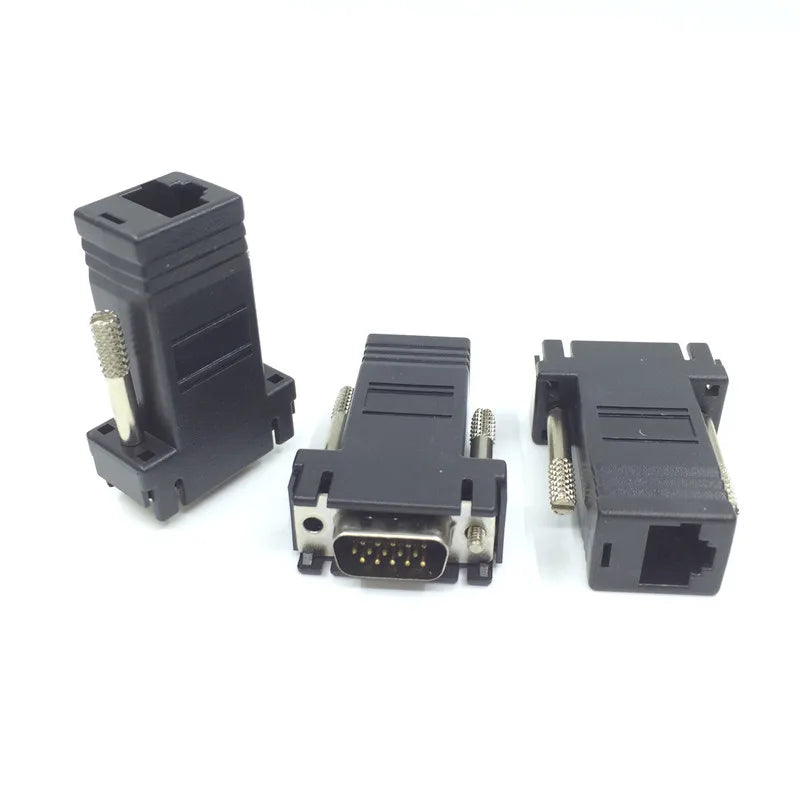 100pcs VGA MaleTo RJ45 Female LAN Connector Adapter VGA Three Rows Of 15-Pin To Network Cable Connector Plug For Cat5/6