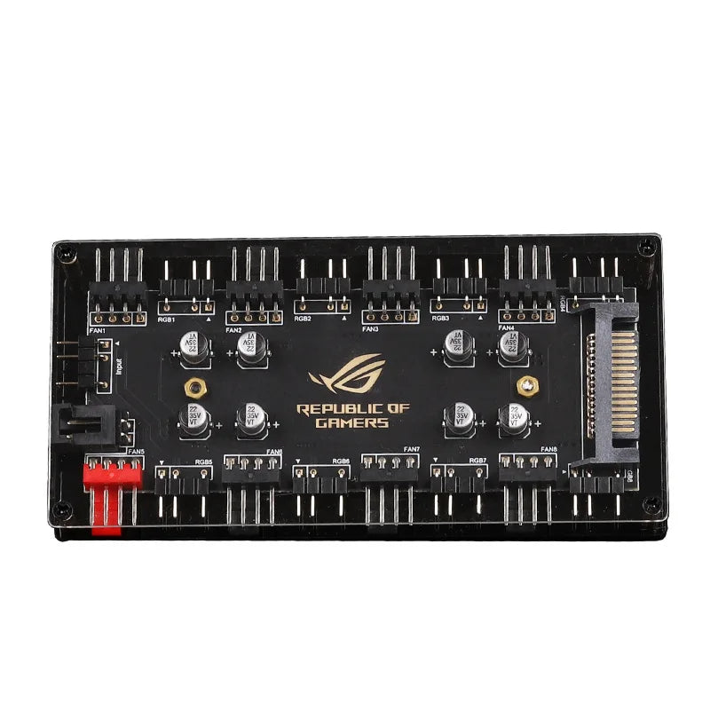 12v 4 rgb/5v pins 3 argb pwm temperature control speed 2-in-1 fan hub 8 hubs 12v 4pin/5v 3pin with optional sata power cable