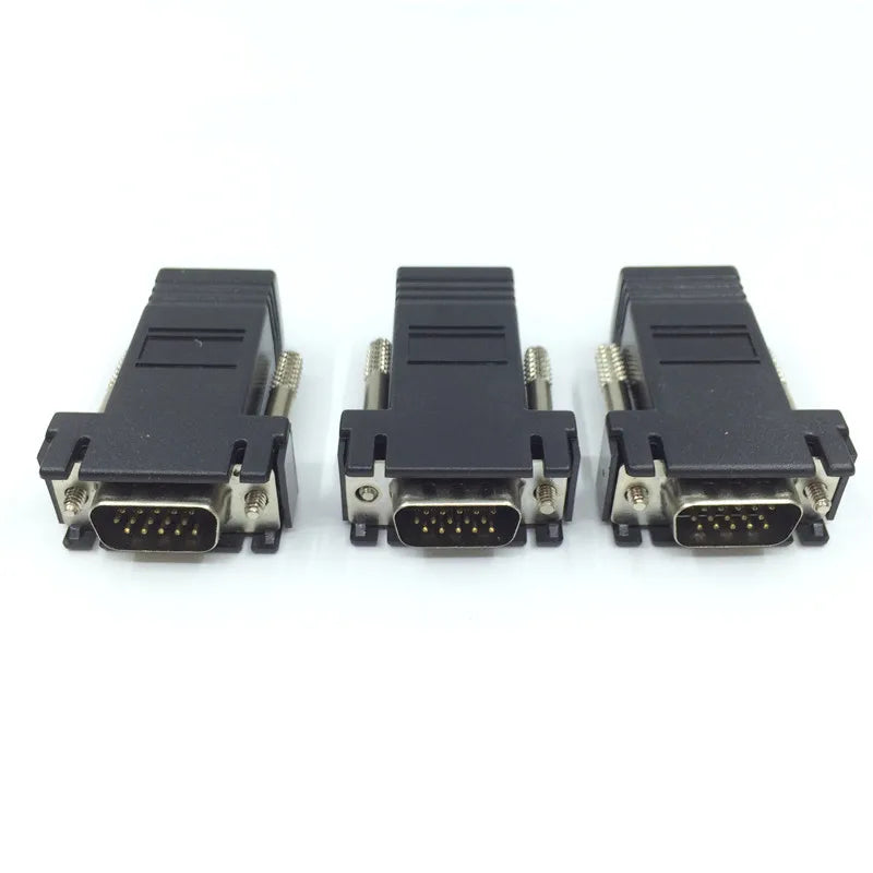 100pcs VGA MaleTo RJ45 Female LAN Connector Adapter VGA Three Rows Of 15-Pin To Network Cable Connector Plug For Cat5/6