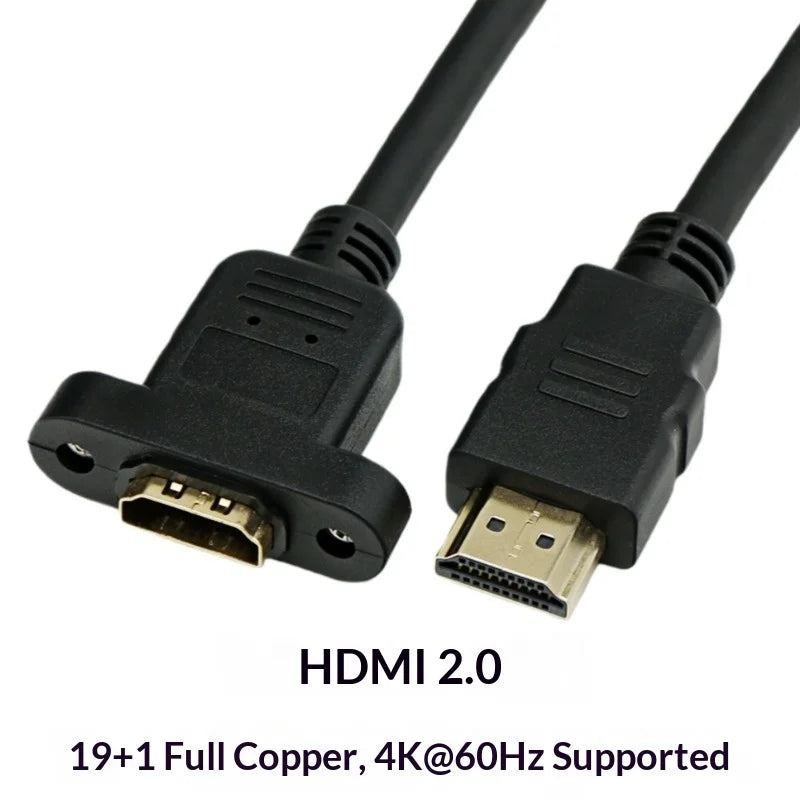 100 Parts Cable HDMI Extension 2.0 4K/60Hz Male for Female with Bolts 19+1 Gold Plated Video Adapter Connector for Panel Mounting 30cm 50cm